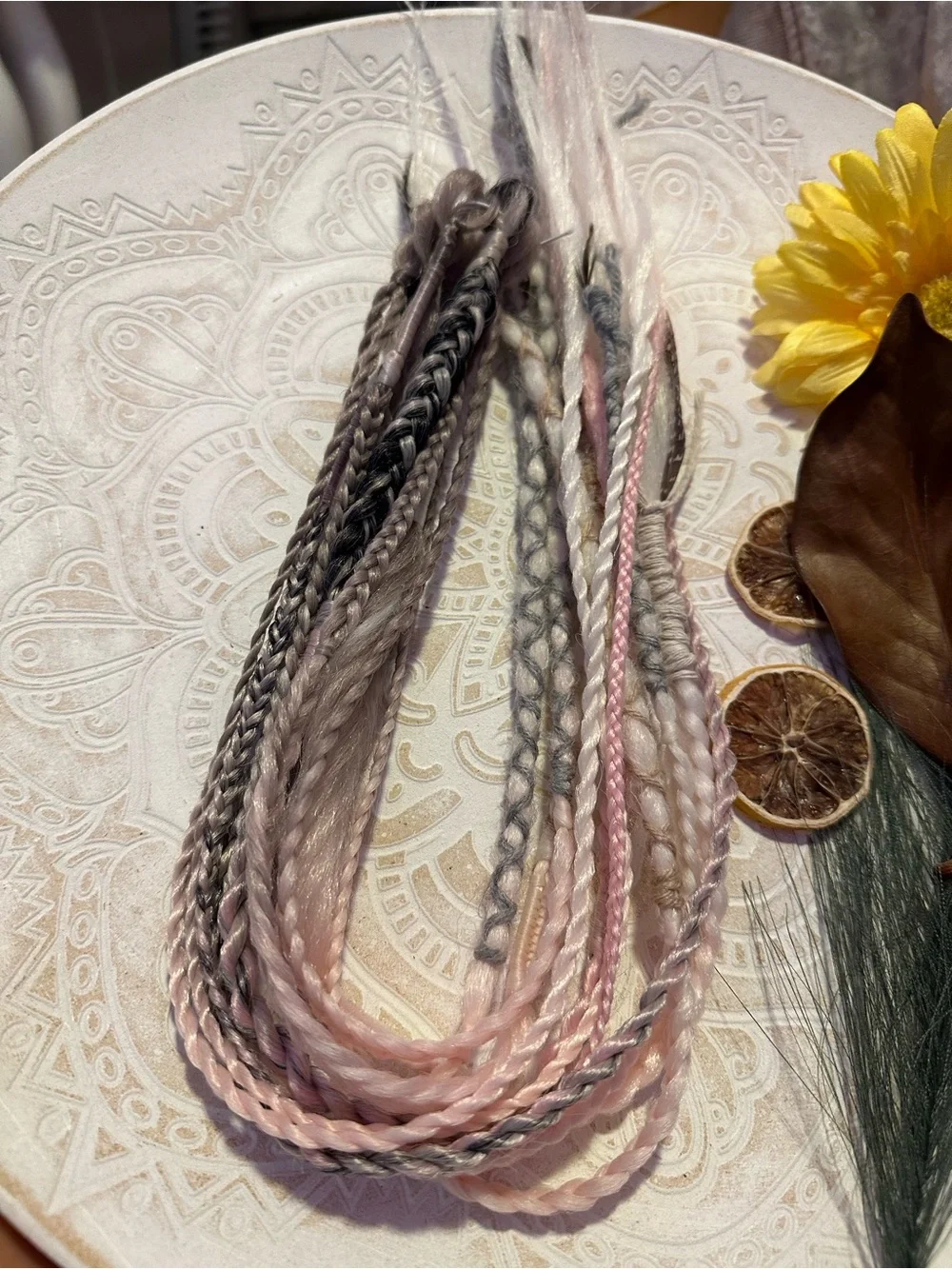 Boho Viking Dreads w/Accent Extensions - Pink, Silver & White